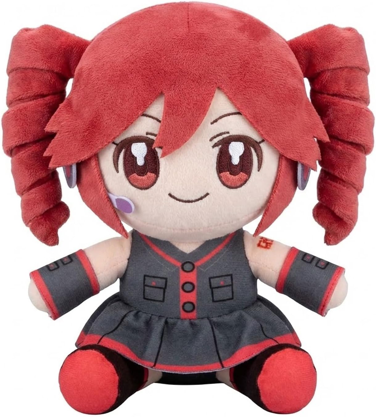 Skiennix Cute Anime Plush | 22cm Twin Tail Girl with 3D Hair | Soft Red & Black Outfit Stuffed Figure