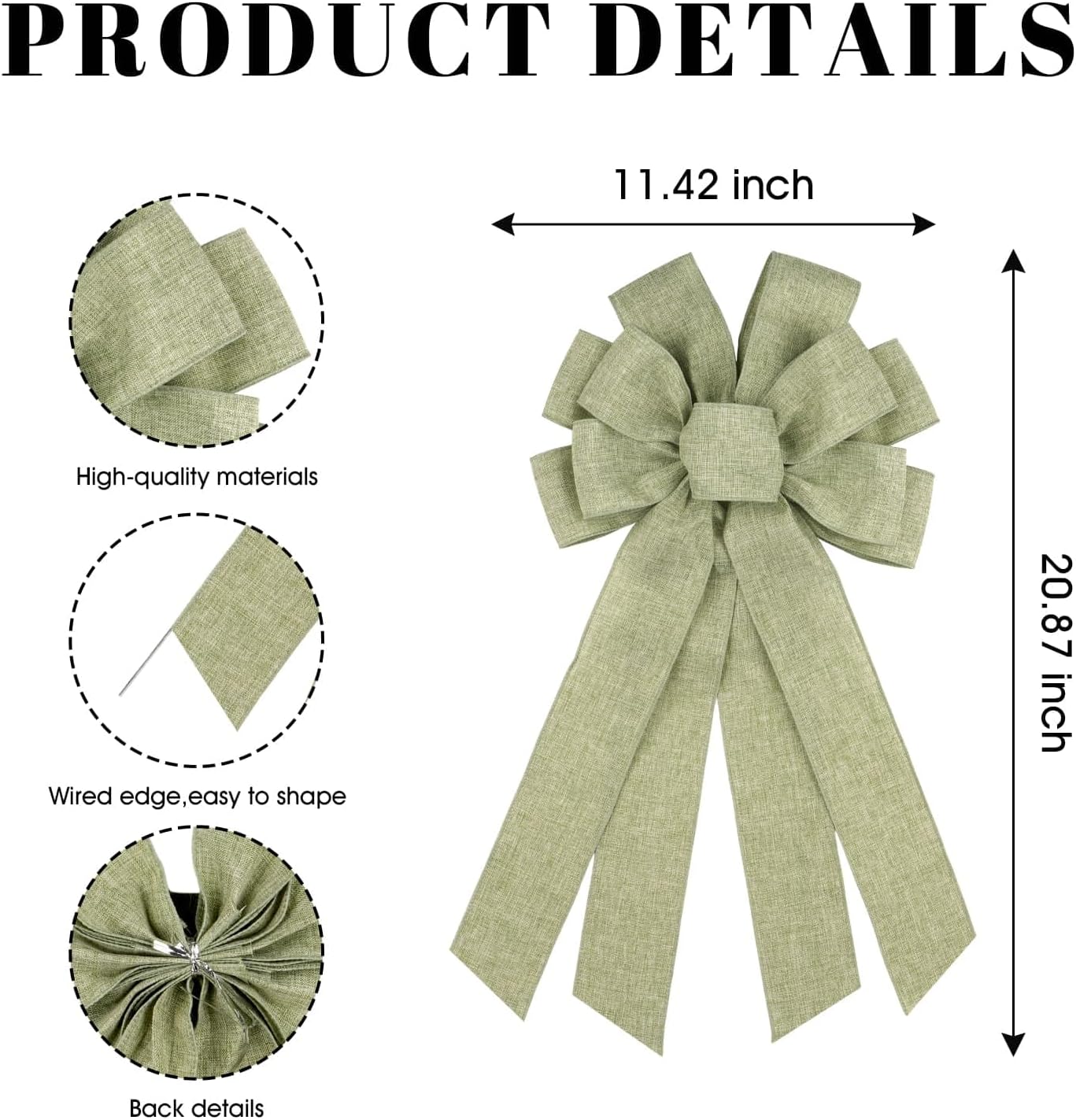 Skiennix Mint Green Large Bow - 11x21 Inch Wired Ribbon for Wreaths & Spring Decor