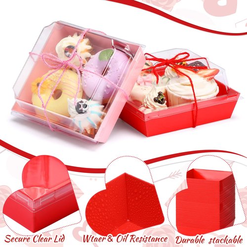 Layhit 150 Pack Valentine Charcuterie Boxes with Clear Lids and Rope 5" Disposable Square Dessert Pink Red Food Box Cookie Boxes Containers for Valentine Party Favor Cake Sandwich
