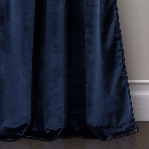 Lush Decor Prima Velvet Curtains Color Block Light Filtering Window Panel Set for Living, Dining, Bedroom (Pair), 38" W x 84" L, White & Navy