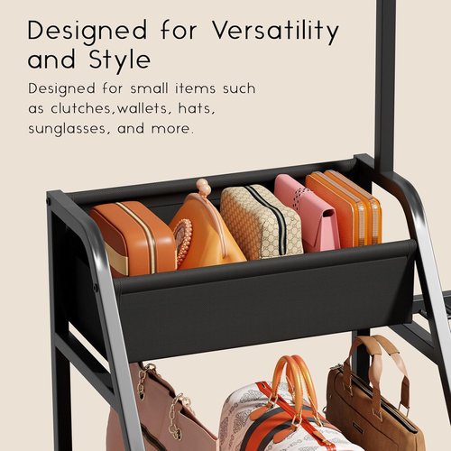 Homsorout Purse Organizer for Women - 3-Tier Storage Stand with 12 Fixed Hooks | Space-Saving Black Rack