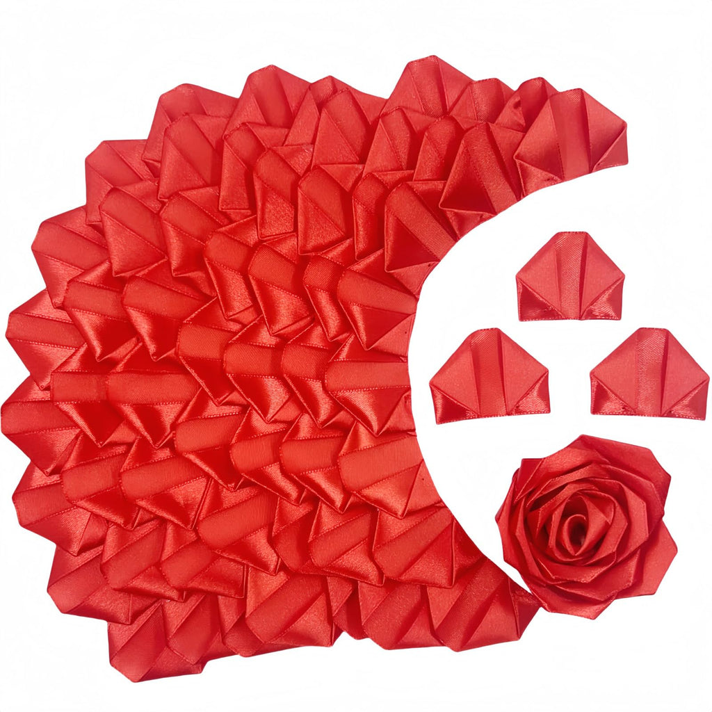 LatinaFlorista 300Pcs Premade Satin Ribbon Rose Petals Half-Finished for Eternal Rose DIY Ramos Forever Flowers Bouquets Everlasting Floral,for Wedding,Anniversary,Birthday (300 Pcs Red)