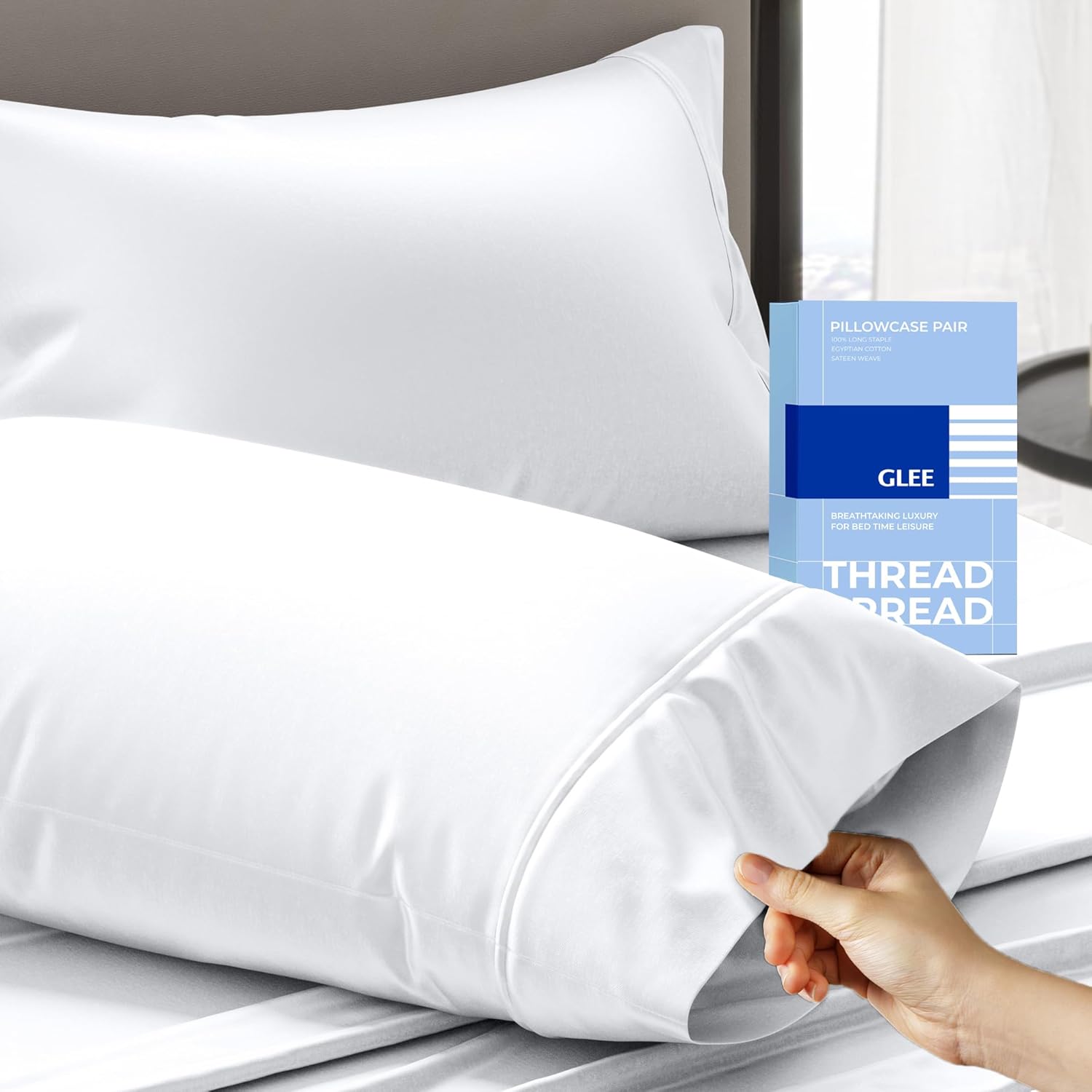 Thread Spread King Size Pillow Cases Set of 2 | Luxury 400 Series Glee Collection - Soft, Cooling, Durable Cotton (White)