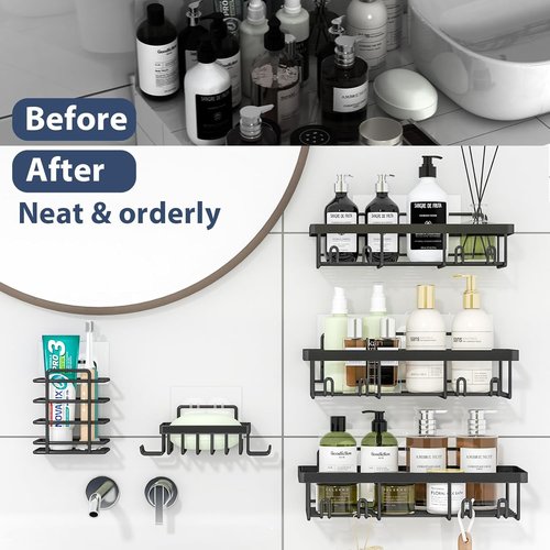 Liuoud Shower Caddy Organizer - 10 Pack Rustproof Stainless Steel Wall Storage Baskets | Black
