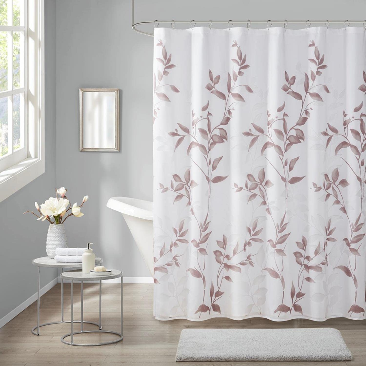Madison Park Cecily Shower Curtain, Luxurious Botanical Leaf Print, Modern Serene Bathroom Décor, Machine Washable Bath Privacy Screen, 72x72, Mauve