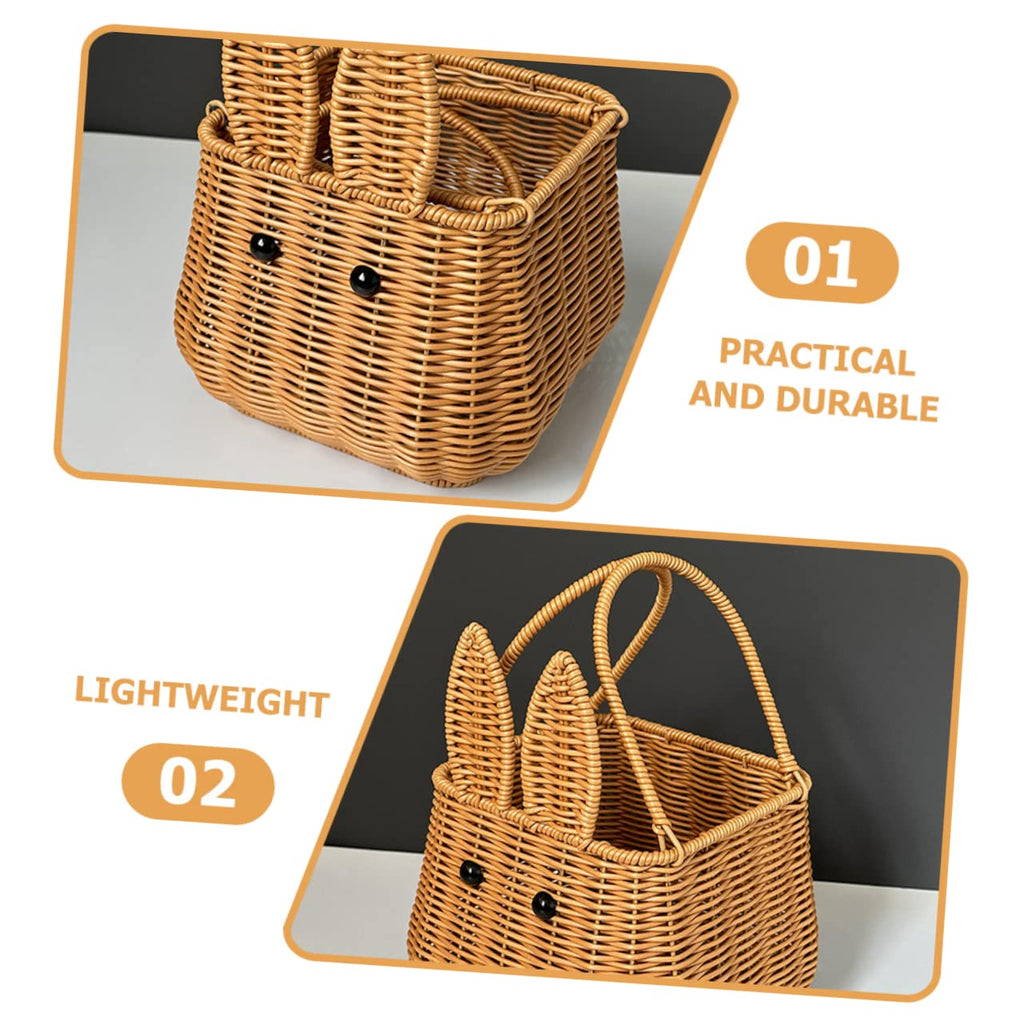 Toyvian Easter Bunny Woven Basket Cute Rabbit Handbasket 6.3In Multi-Purpose Storage Organizer for Home Nursery Picnic and Sundries