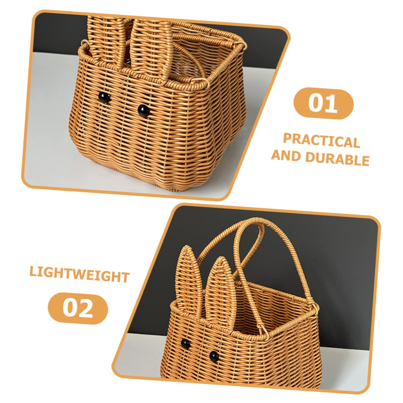 Toyvian Easter Bunny Woven Basket Cute Rabbit Handbasket 6.3In Multi-Purpose Storage Organizer for Home Nursery Picnic and Sundries