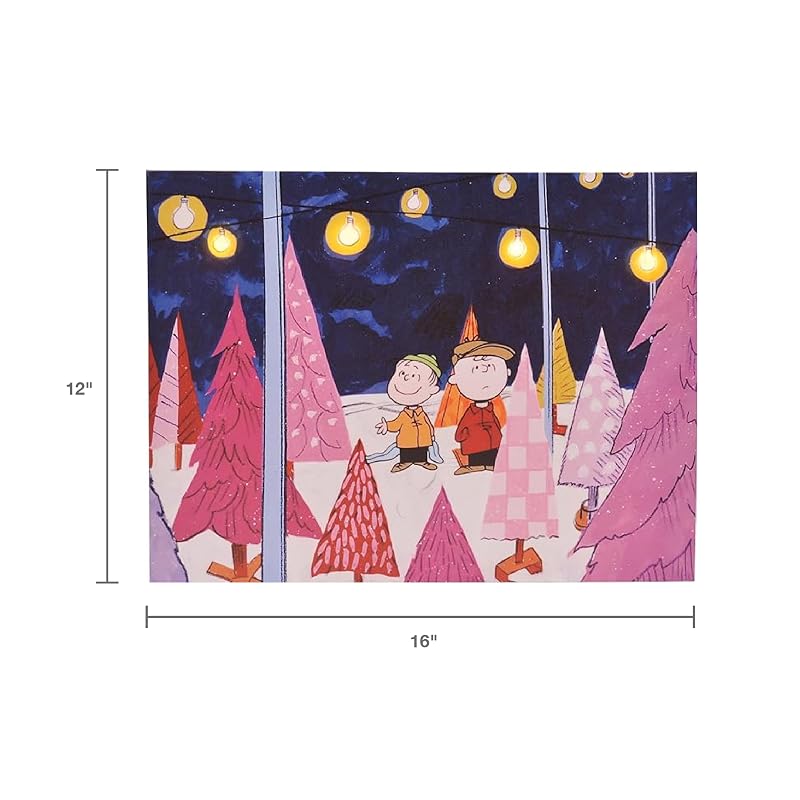 Charlie Brown Peanuts Christmas Tree Farm LED Canvas (12x16) – Fibre Optic Lights, Officially Licensed
