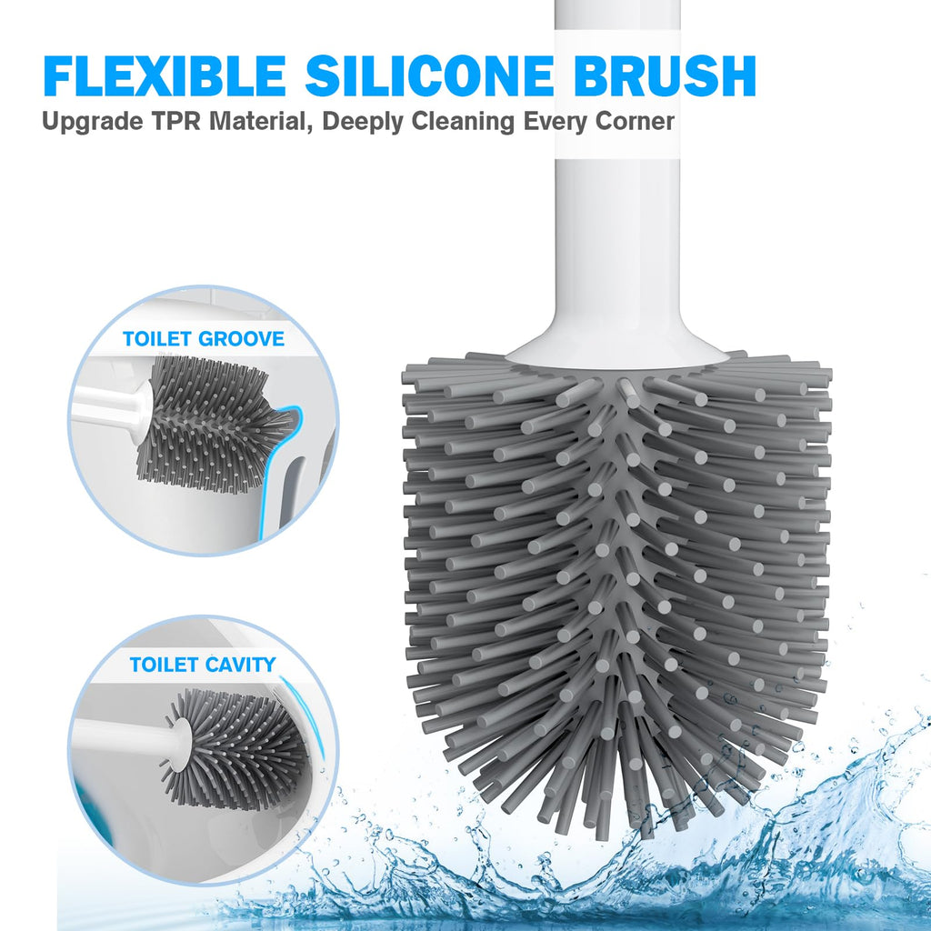 Toilet Plunger and Brush Set, Silicone Bowl Brush and Heavy Duty Toilet Plunger with Ventilated Holder, 2-in-1 Toilet Brush and Plunger Combo for 5.3-inch Toilet Drain Bathroom Deeply Cleaning