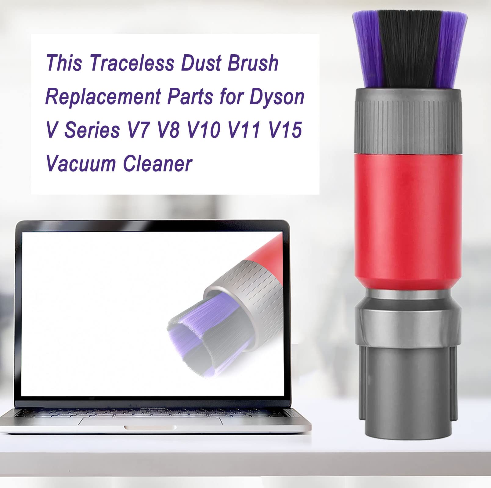 Traceless Scratch-Free Dusting Brush Compatible with Dyson V7, V8, V10, V11, V12, V15 Gen5 detect and Gen5 outsize Vacuum Cleaners Features handy self-cleaning soft bristles, Soft Bristle Dust Brush