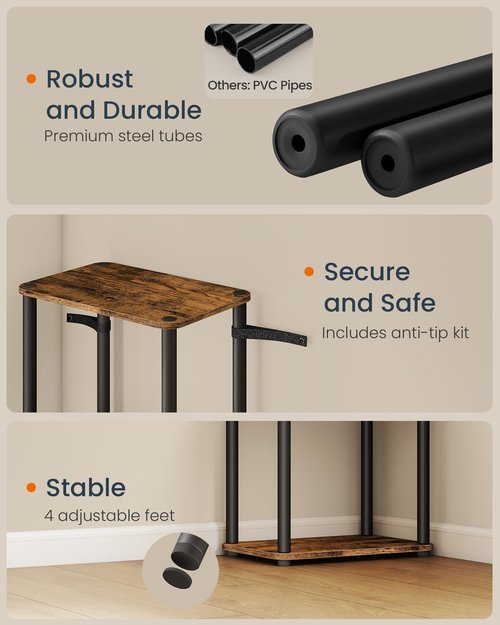 VASAGLE Superfast Toolless Assembly, 6-Tier Shelf for Living Room, Standing Shelf, Bookshelf, Bedroom, Kitchen, 9.4 x 15 x 68.3 Inches, Rustic Brown and Ink Black ULLS136K01