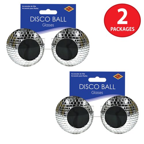 Beistle 2 Pack Plastic Disco Ball Glasses- Retro Eras Party Favors, 70’s, 80’s, 90’s Decades Dance Accessories, Silver Costume Supplies