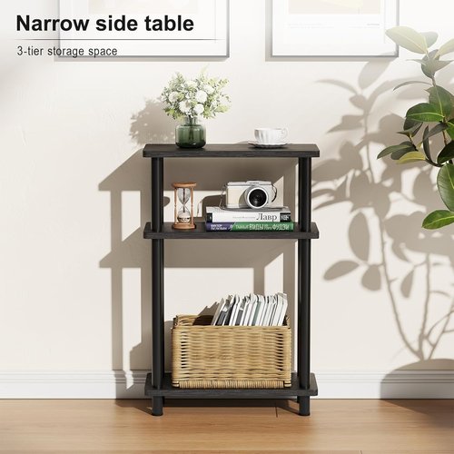 Apicizon Narrow Side Table - 3-Tier Slim End Table with Storage Shelf for Small Spaces | Black