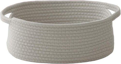 JMvicyroam Woven Basket - Small Rope Storage Bin with Handles for Organizing Shelves & Closets | Grey