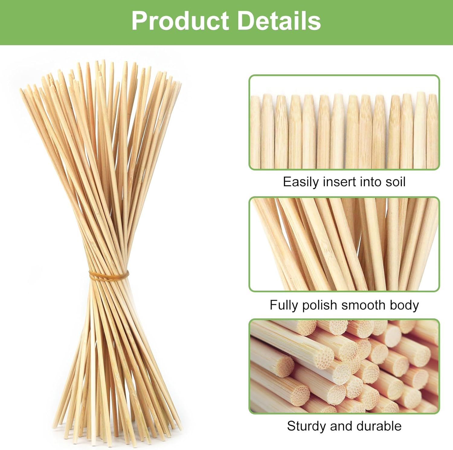 Bamboo Plant Stakes - 18 Inch Wooden Support for Gardening | 46 PCS with Wires for Indoor Plants