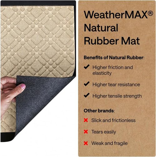 GORILLA GRIP Waterproof All-Season WeatherMAX Doormat - Natural Rubber, Stain & Fade Resistant, 29x17, Modern Latte