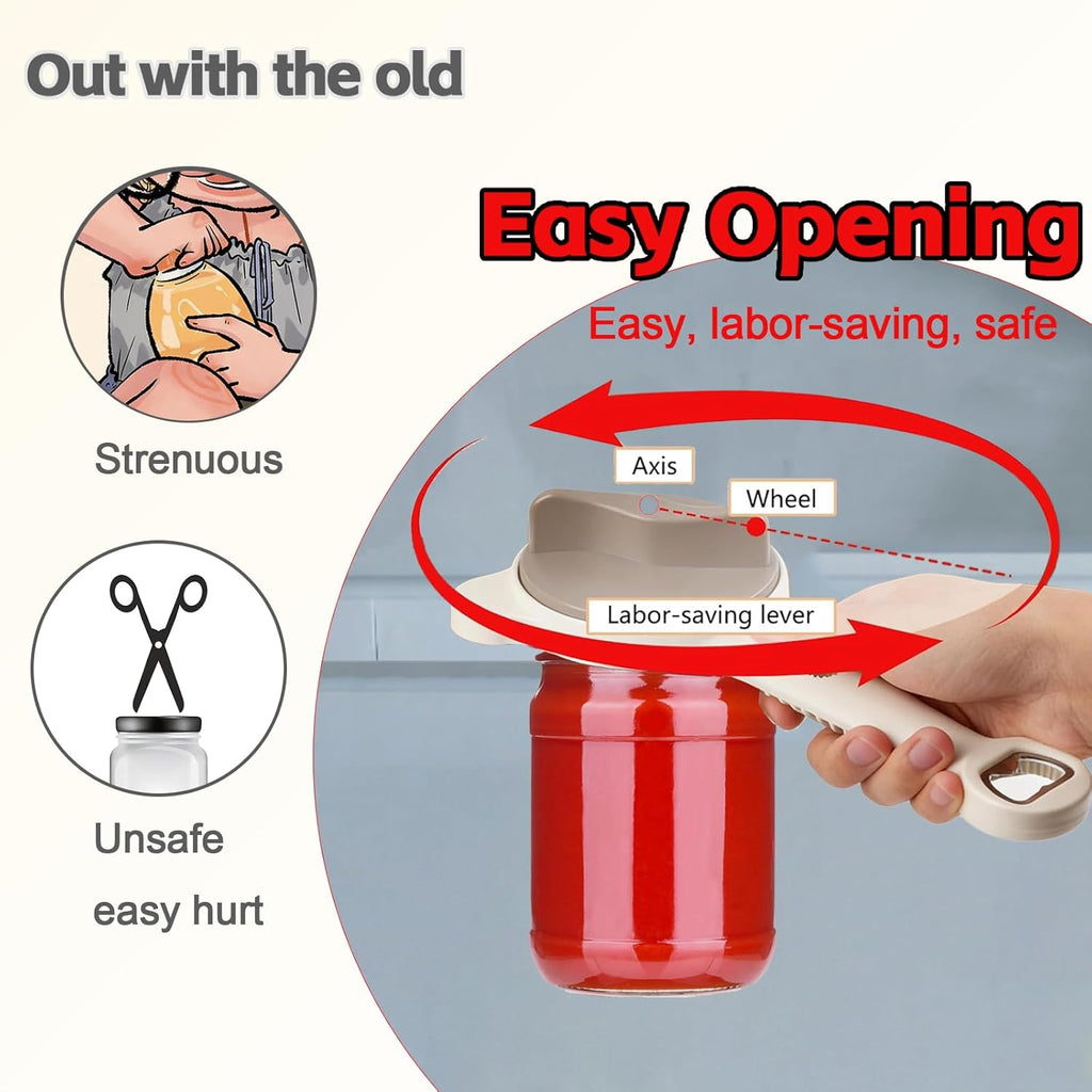 Skiennix Jar Opener - 4-in-1 Multi-Purpose Adjustable Stainless Steel Lid Remover for Seniors & Arthritis | Fits Kitchen Jars, Bottles & Cans