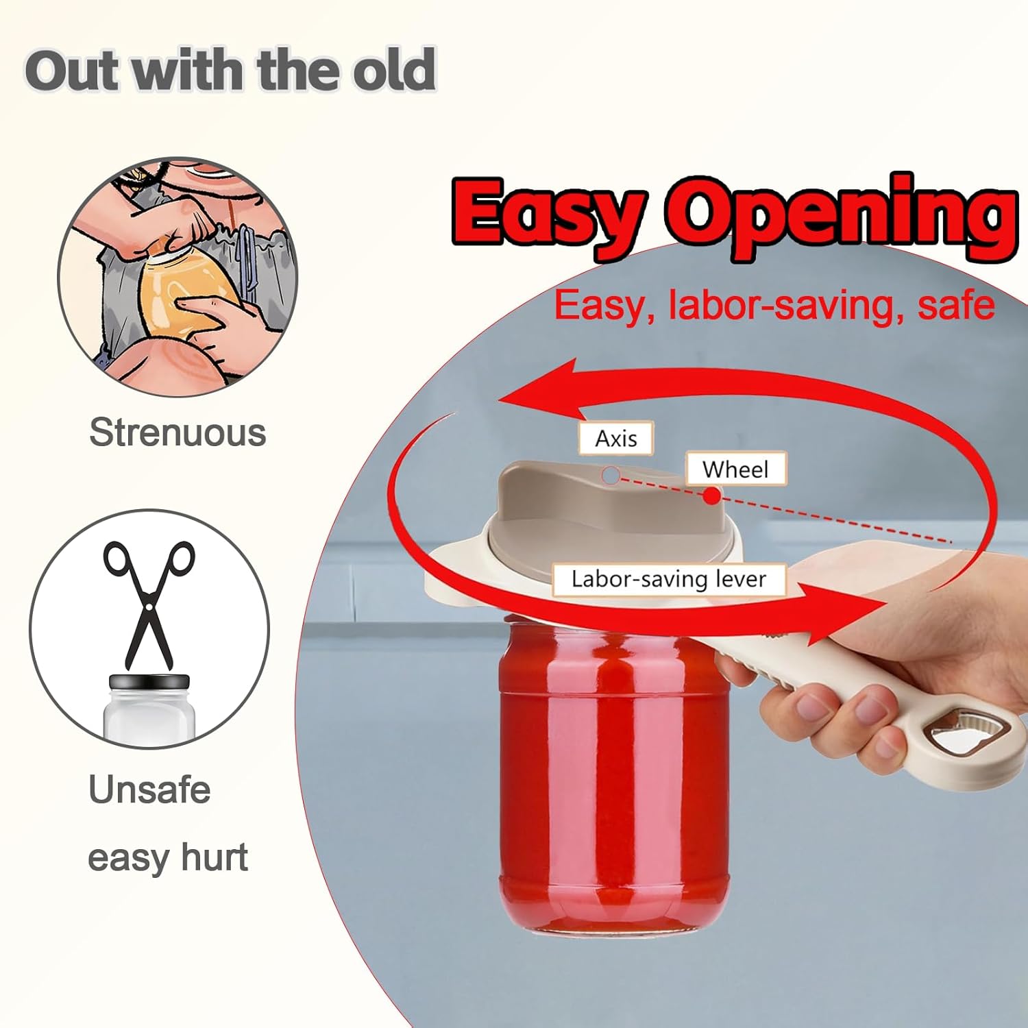 Skiennix Jar Opener - 4-in-1 Multi-Purpose Adjustable Stainless Steel Lid Remover for Seniors & Arthritis | Fits Kitchen Jars, Bottles & Cans