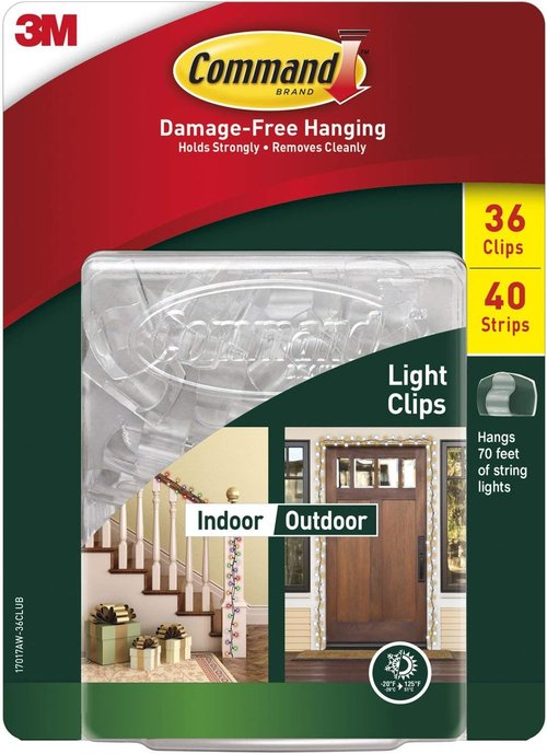 Command Clear Plastic Light Clips - 36 Indoor/Outdoor Clips with 40 Strips for Easy Installation
