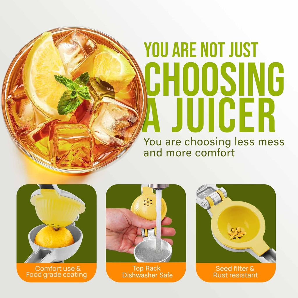 Zulay Kitchen 2-in-1 Lemon Squeezer - Sturdy Hand Juicer for Maximum Juice Extraction | Easy to Clean - Gray/Yellow