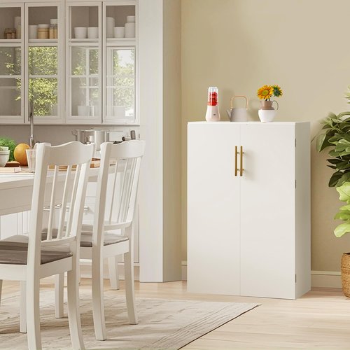 VECELO 35.5” Small Kitchen Pantry Storage Cabinet with 2 Doors and Adjustable Shelves, Food Storage Freestanding Cupboard for Dining Room, Living Room