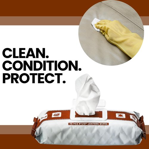 Venture Wipes Leather Cleaner Wipes - Clean, Condition, & Protect - Cleansing Wipes for Interior, Furniture, Purses, Shoes Boots - Car Cleaning Supplies - Extra Large 8"x10" - 70 Count