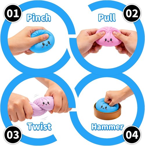 Dumpling Squeeze Toy - Colorful Stress Relief Fidget Ball | Stretchy Hand Toy for Parties (Pink)