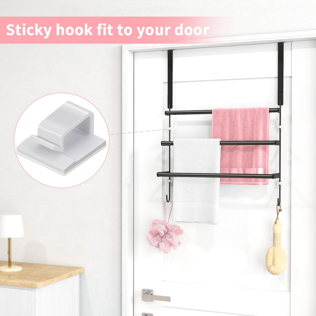 Over The Door Towel Rack,Towel Rack with Hooks for Door Hanging, Door Towel Bar, Over Door Towel Racks for Bathroom (Black)