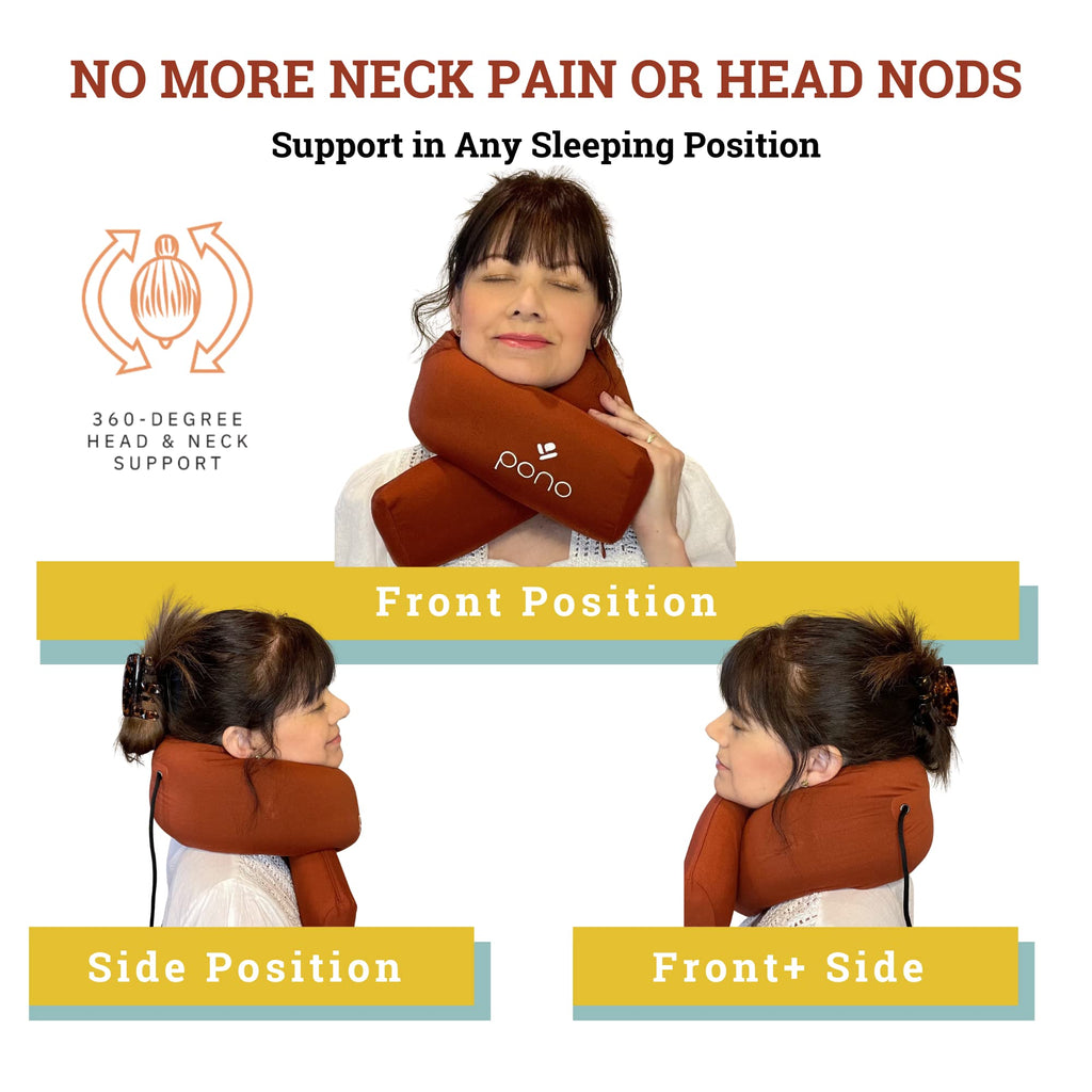 Pono Neck Cradle Travel Pillow (Patented): Memory Foam, Ergonomic 360° Adjustable Support, Prevents Head Nods. Infinity Shape Fits All Adults. Foldable Design for Easy Portability (Ocean Mist)