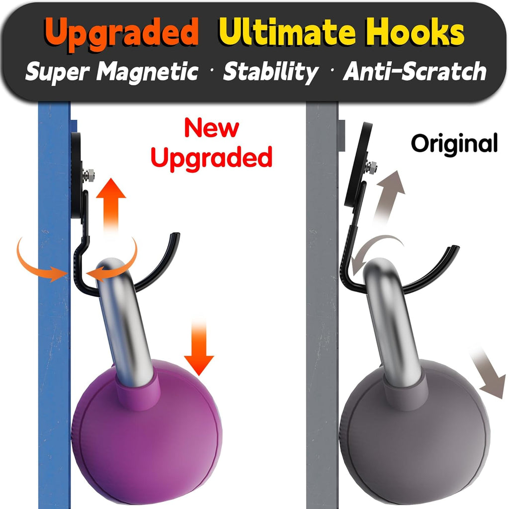 ULIBERMAGNET Extra Large Magnetic Hooks - Heavy Duty 2 Pack for Metal Cabinets & Garages (Black, 3.46 Inch)