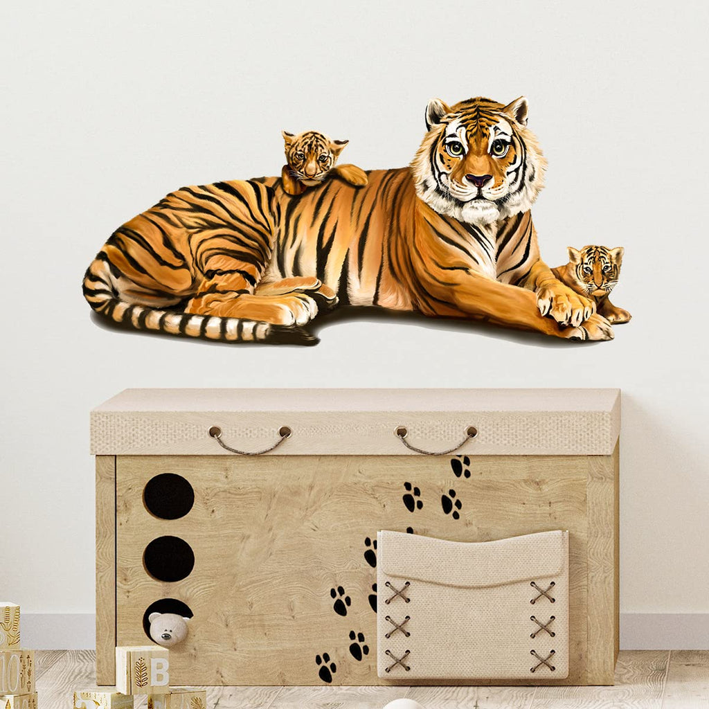 RoyoLam Cute Tiger and Cubs Wall Decal Nursery Jungle Animal Wall Sticker Removable Peel and Stick Waterproof Wall Art Decor Stickers for Kids Baby Classroom Living Room Playing Room Bedroom