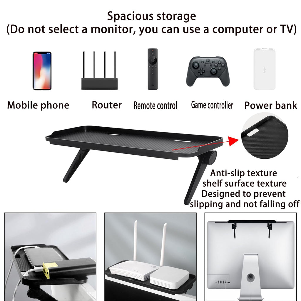 QIYUNI 2 Pieces TV Top Shelf Screen Monitor Top Storage Bracket Computer Screen Shelf Adjustable Bracke for Media Boxes Game Console Router Home Mount (Black, 11.8 x 4.9 Inch)