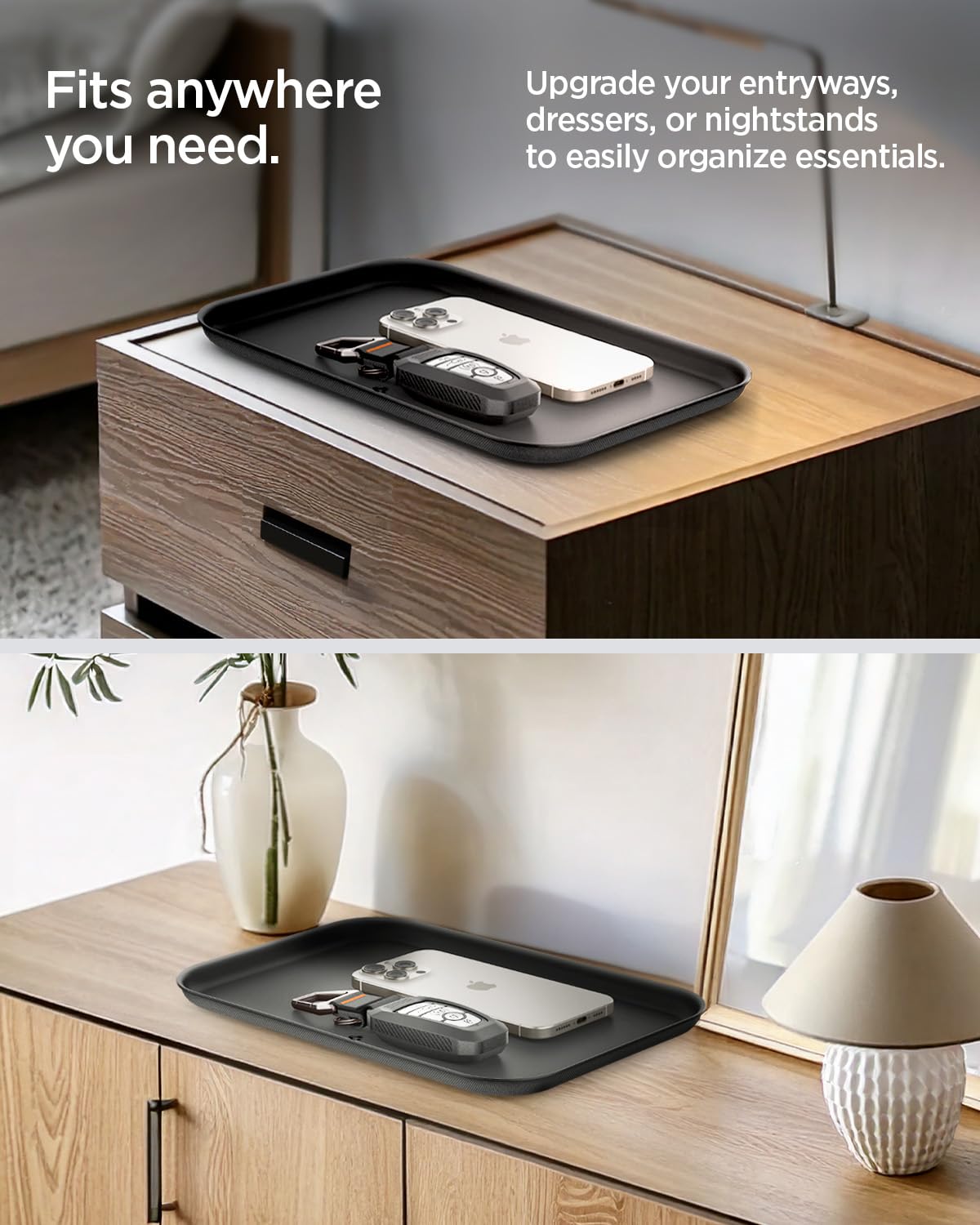 Spigen Modern Valet Tray Premium PU Storage Stylish Organizer Designed for Entryway Bedside Nightstand Desk for Key, Wallet, Watch, Phone, Jewelry, and Everyday Carry Accessories - Black (Catchall)