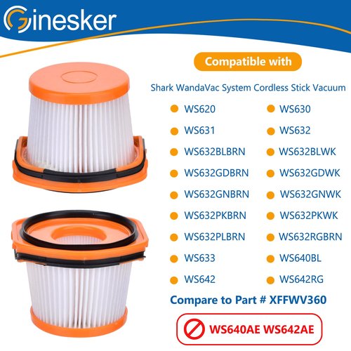4 Pack Replacement Vacuum Filter for Shark Wandvac System WS620 WS630 WS632 WS642 WS632BLBRN WS632GDBRN WS632GNBRN WS632PKBRN WS632RGBRN, Replace to Part # XFFWV360