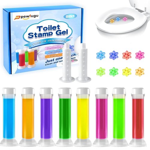 96 Pack Toilet Gel Stamps, 8 Fresh Scents | Long-Lasting Bathroom Freshener & Cleaner | Each Stamp Lasts 12 Days | Easy-Press Applicator for Home, Guest Bath, Rental