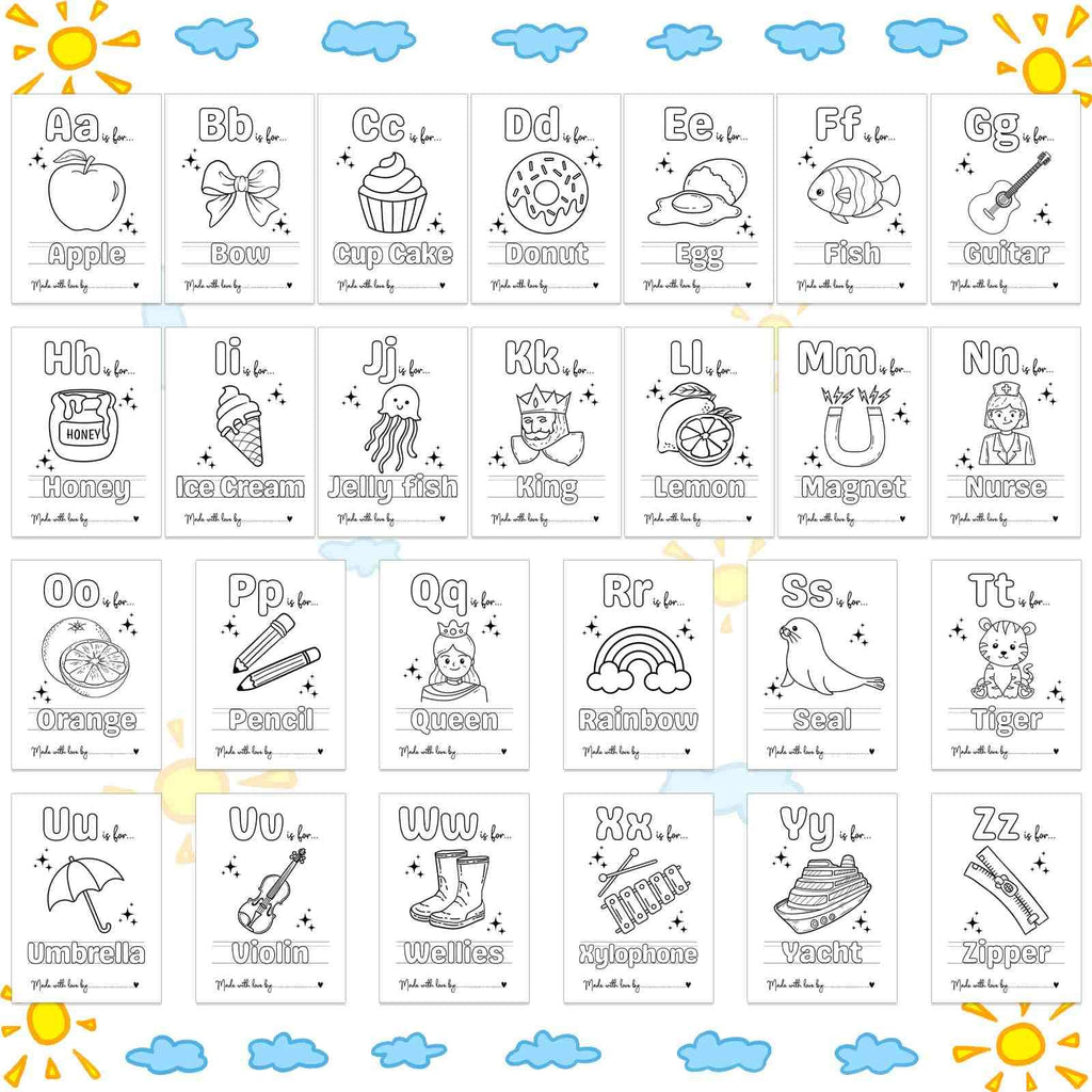 Baby's First ABC Book Baby Shower Activity, Boho Sun Baby Shower Guest Book Alternative with Alphabet Coloring Pages, Educational Keepsake & Activities, Sunshine Baby Shower Games Craft Kit