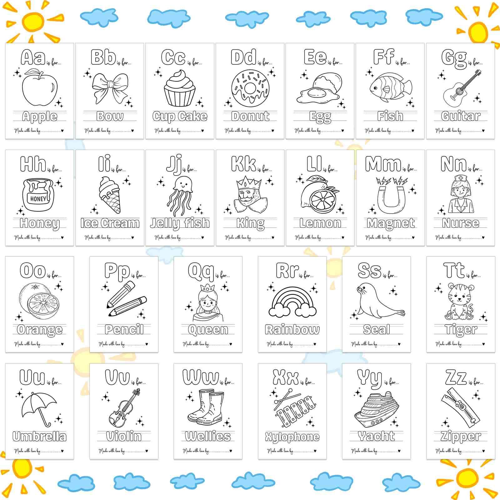 Baby's First ABC Book Baby Shower Activity, Boho Sun Baby Shower Guest Book Alternative with Alphabet Coloring Pages, Educational Keepsake & Activities, Sunshine Baby Shower Games Craft Kit