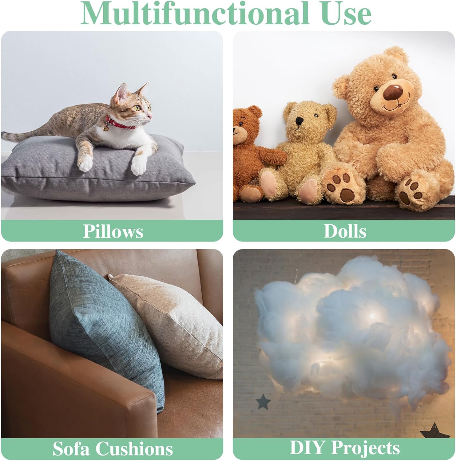 Skiennix Premium Polyester Fiber Stuffing - 2.2 LB | Machine Washable White Fill for Stuffed Animals, Pillows, Quilts