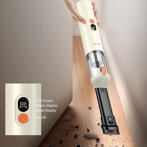 autozen 2026 Upgraded Handheld Vacuum Cordless 15000Pa Powerful Suction, Portable 4-in-1 Car Vacuum Cleaner with LED Display&Light, Multi-Nozzles for Car Interior Home Cleaning, Milk White