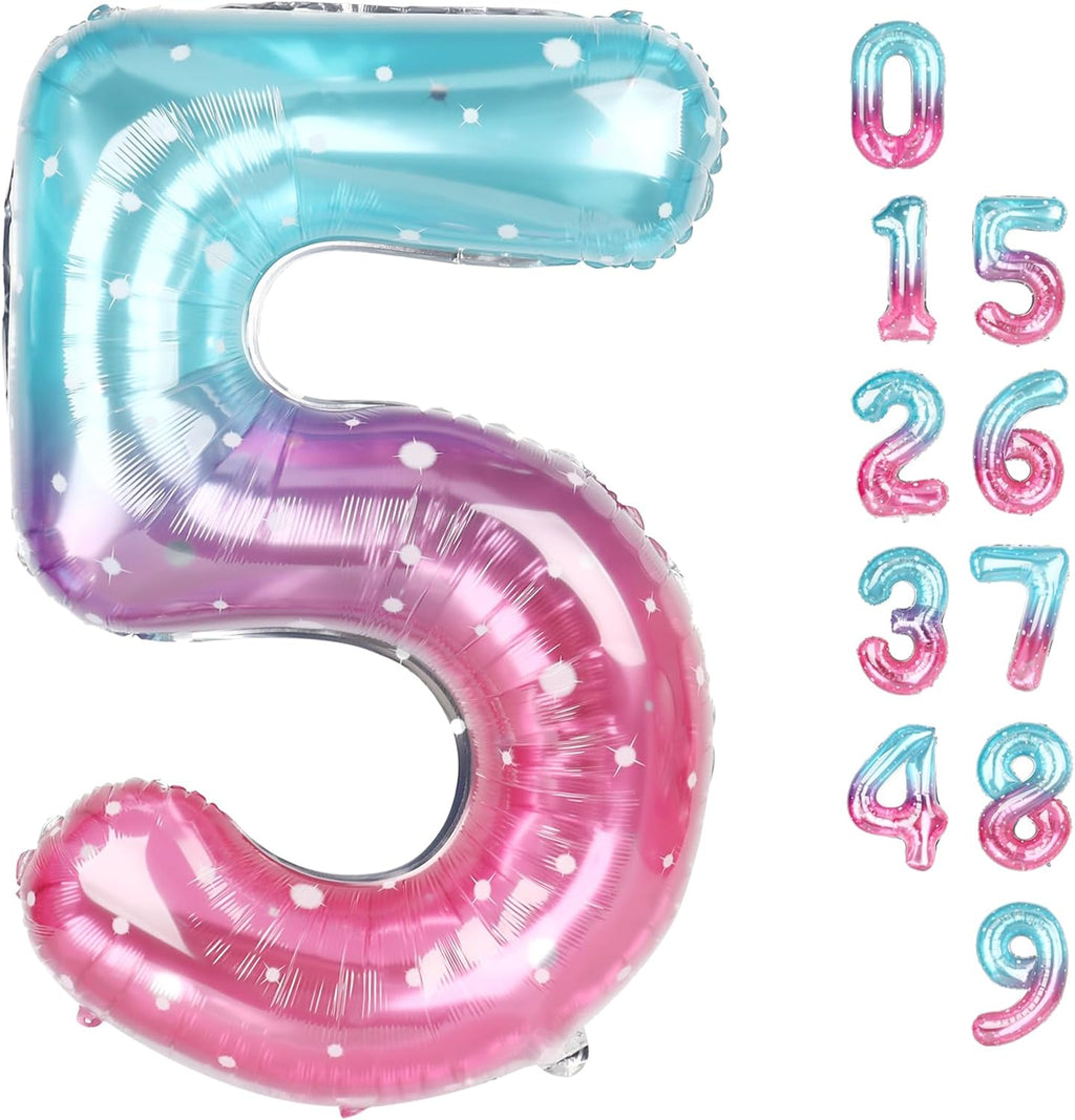 Skiennix 40-Inch Balloon Numbers | Vibrant Pink, Purple & Blue Balloons for 5th Birthday & Wedding Decor