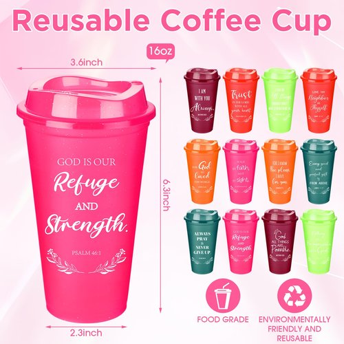 Skylety 72 Pcs Christian Christmas Tumblers Bulk Gifts for Women Men Plastic Coffee Cups Church Mugs with Lids and Straw Bible Verse 16 oz Religious Gifts Coworkers Employees Mugs (Bright Colors)