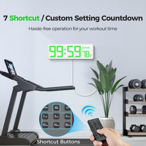 REACHER 16.5" Large Digital Wall Timer Clock with Countdown Timer, Auto Dimmer, Temperature, Remote Control, LED Wall Clock for Home Decor, Living Room, Office, Gym, Classroom, White