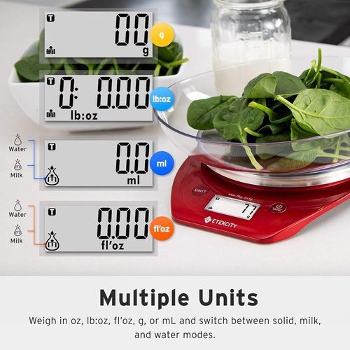 Etekcity Digital Food Kitchen Scale - Accurate 0.1g Measurement for Weight Loss & Cooking | 11lb/5kg, Stainless Steel Red