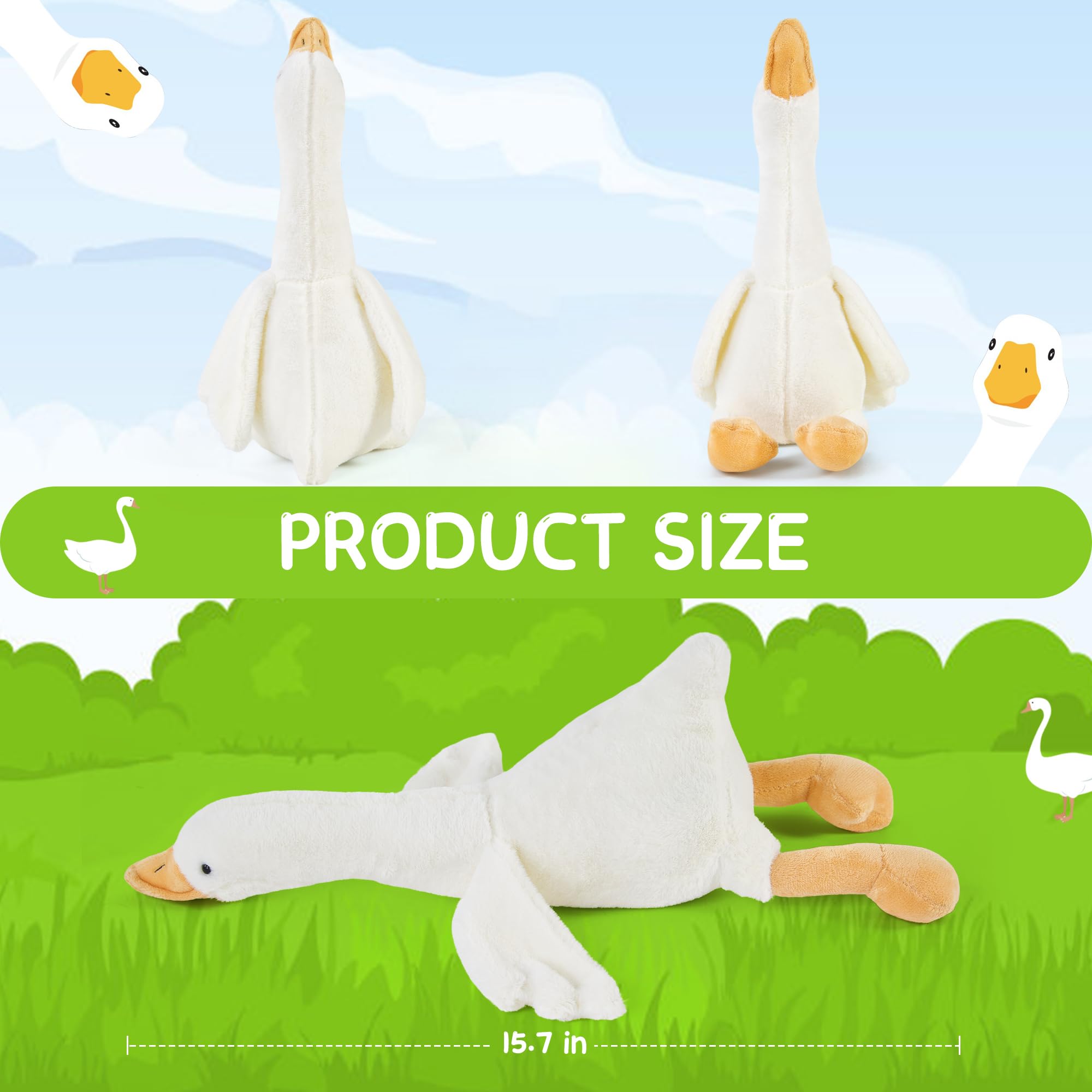 Heamoe 15.7" Swan Stuffed Animal, Cute White Fluffy Goose Duck Stuffed Plush Toy Hugging Pillow Gifts for Kids Birthday