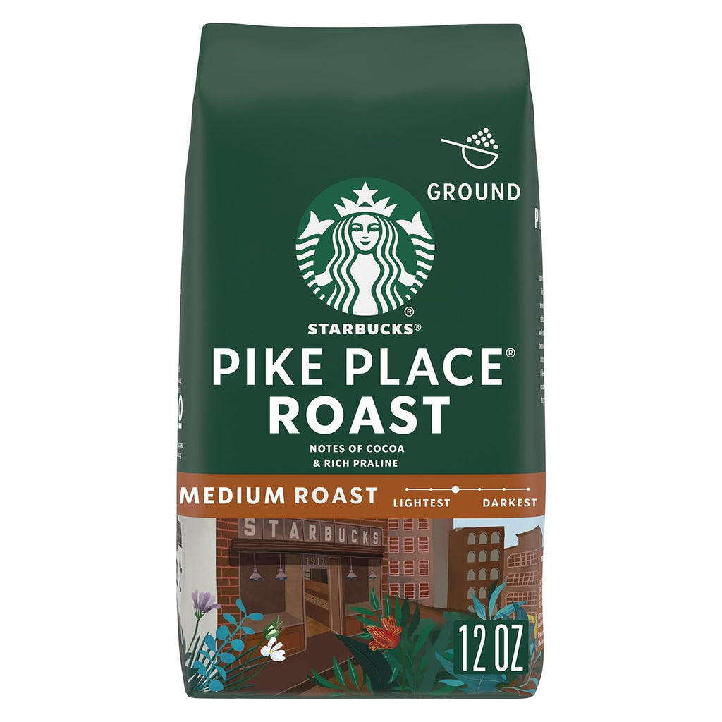 Starbucks Ground Coffee - Medium Roast Pike Place Roast for Hot or Iced Coffee | 12 oz
