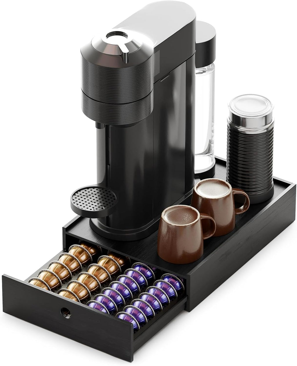 SpaceAid Bamboo Coffee Pod Holder - Stylish Drawer Organizer for Nespresso Vertuo Capsules | Holds 40 Big or 56 Small Pods (Black)