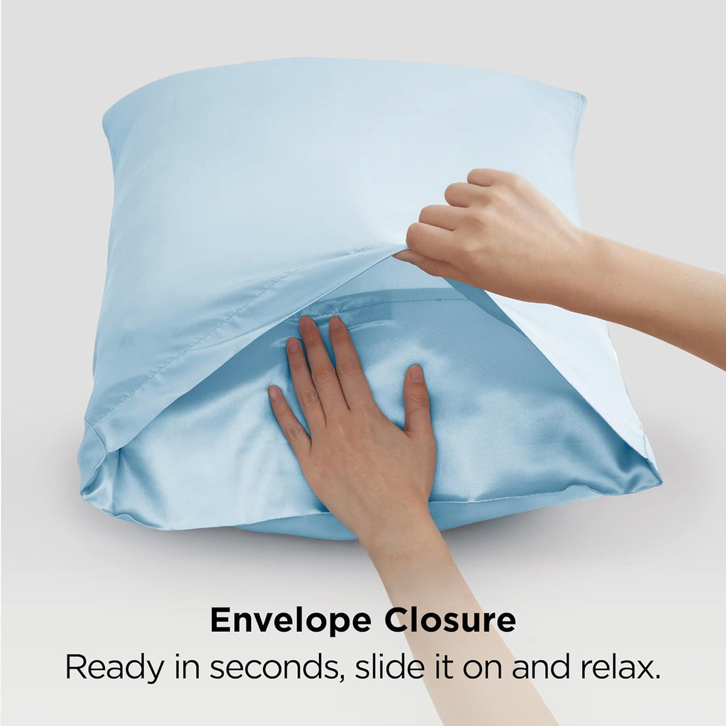 Bedsure Satin Pillowcases - Luxurious Silk-Like Queen Size Set of 2 | Aqua, 20x30 Inches, Envelope Closure