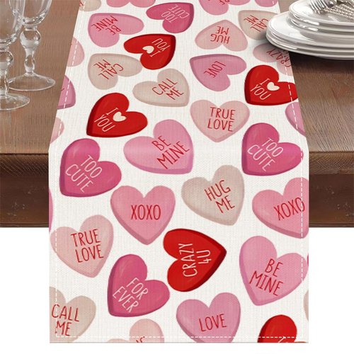 Oeyliz Valentines Day Table Runner Valentines Day Table Decor Pink Red Love Heart Shaped Table Runner Kitchen Dining Table Decoration for Home Party Decor 13x72 Inch