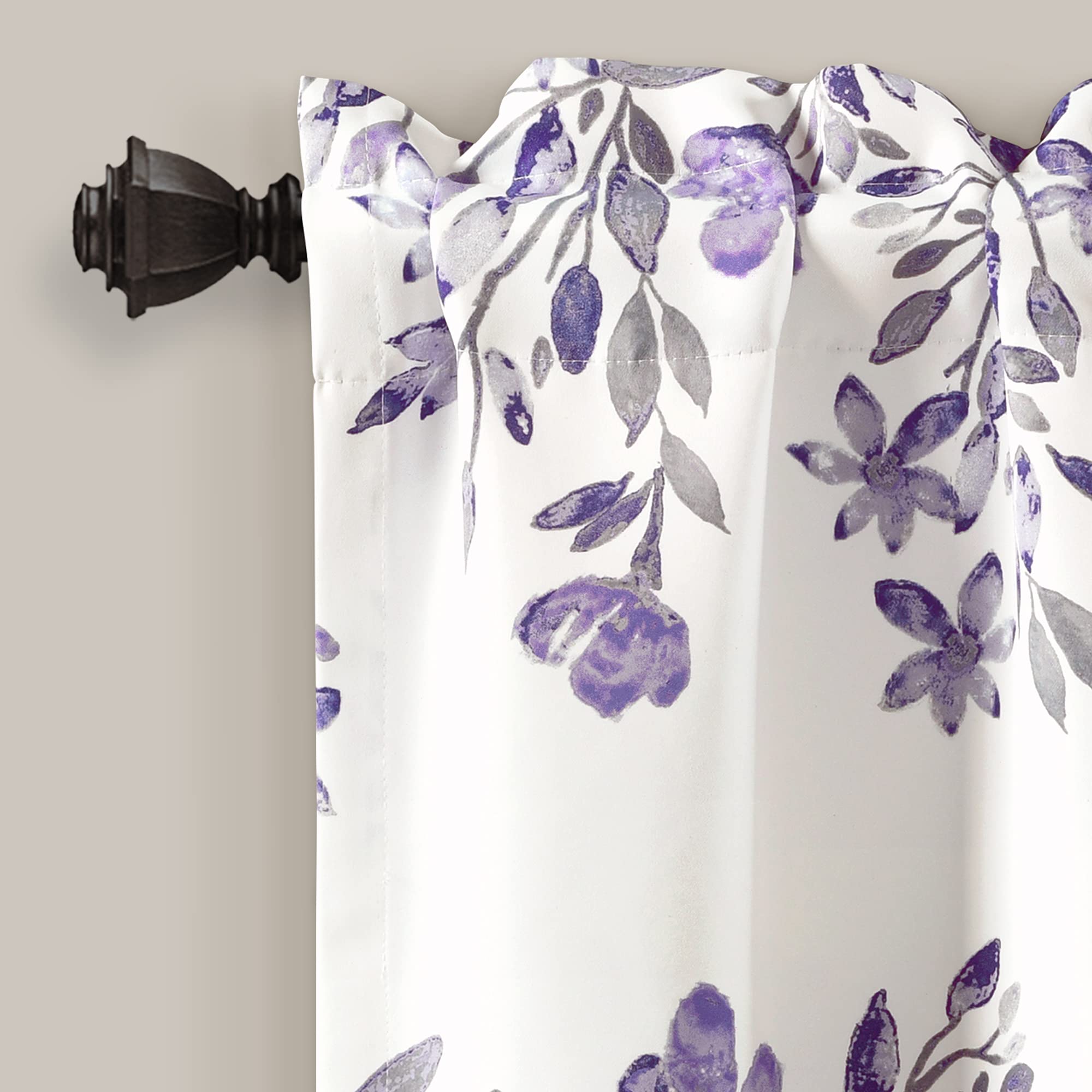 Lush Decor Tanisha Curtain Valance - Light Filtering, Floral Vine Print, Beautiful, Modern, Elegant Home Decor - 52" W x 18" L, Purple & Gray