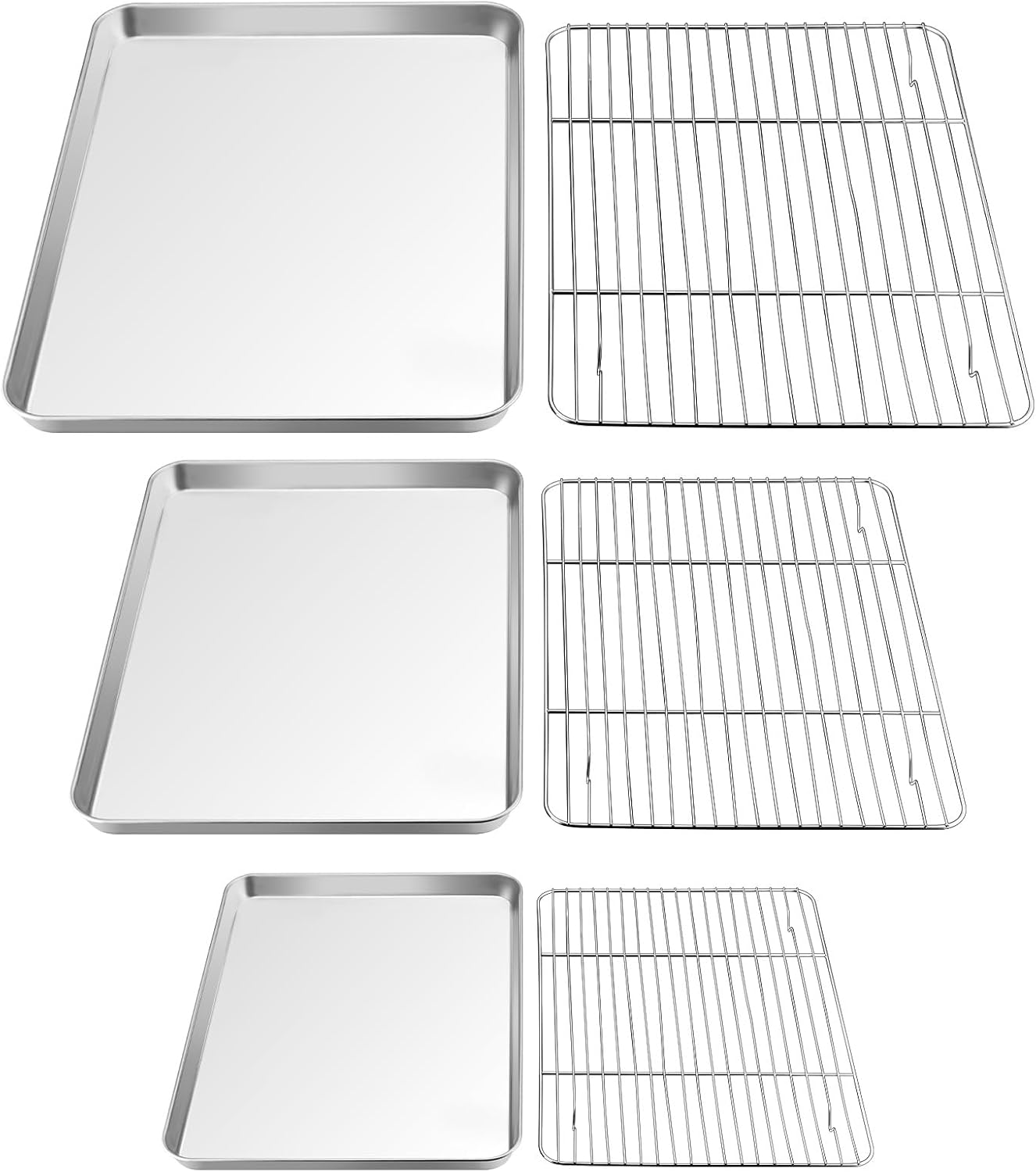 TeamFar Baking Sheet Set - 3 Stainless Steel Cookie Sheets with Racks | Non-Toxic, Heavy Duty, Dishwasher Safe, 16/12.5/9 Inch